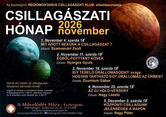 Csillagászati hónap – előadás-sorozat a Regiomontanus Csillagászati Klubbal